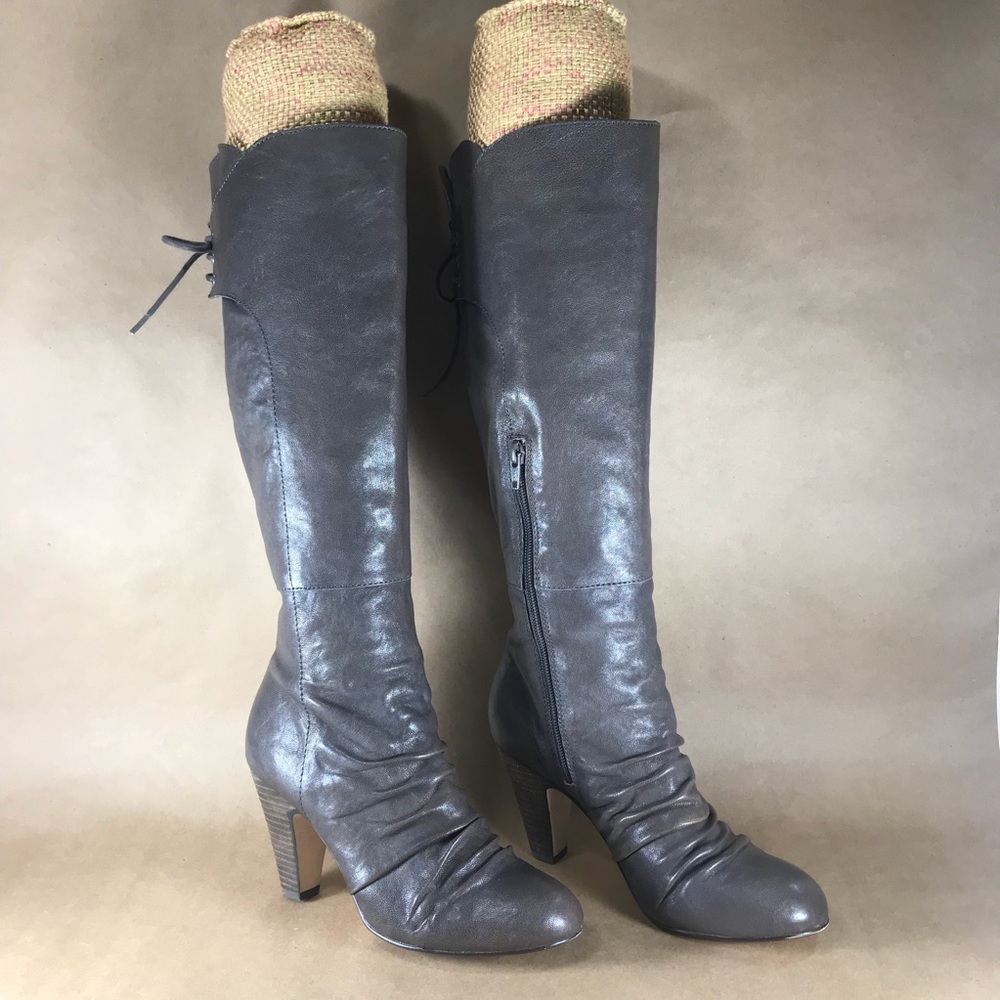 Seychelles Knee High Gray Leather Heeled Boot Sz 7